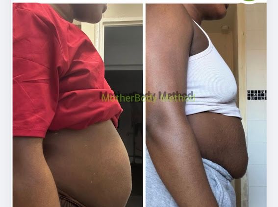 Side profile – belly visibly smaller